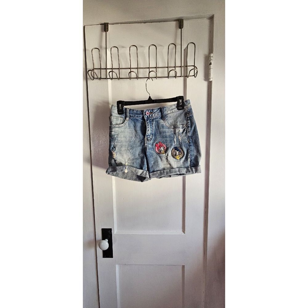 Vtg YiLiHAO size 26 denim shorts Donald and Daisy embroidered distressed cuffed